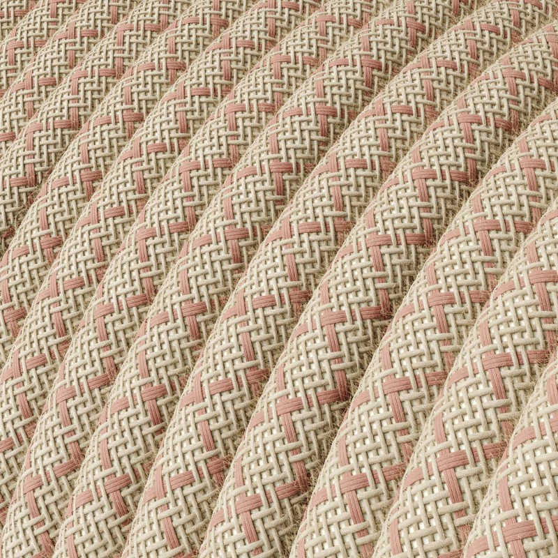 RD61 Textilkabel rund 3x0,75mm² altrosa-beige, Rautenmuster